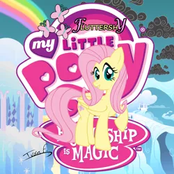 Size: 2500x2500 | Tagged: safe, artist:memprices, derpibooru import, fluttershy, pegasus, pony, avatar, cloudsdale, image, my little pony logo, png, rainbow, solo, vectorial