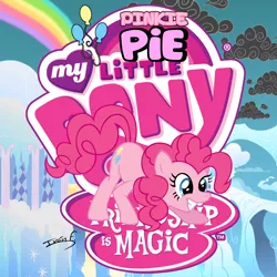Size: 2500x2500 | Tagged: safe, artist:memprices, derpibooru import, pinkie pie, earth pony, pony, avatar, cloudsdale, image, my little pony logo, png, rainbow, solo, vectorial