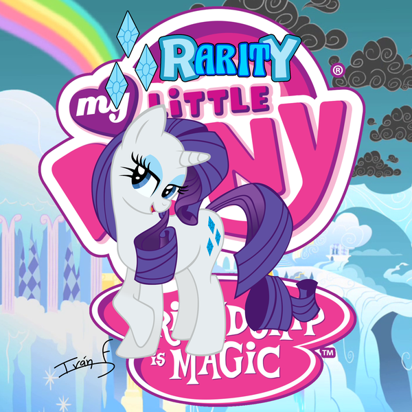 Size: 2500x2500 | Tagged: safe, artist:memprices, derpibooru import, rarity, pony, unicorn, avatar, cloudsdale, image, my little pony logo, png, rainbow, solo, vectorial, wings extended