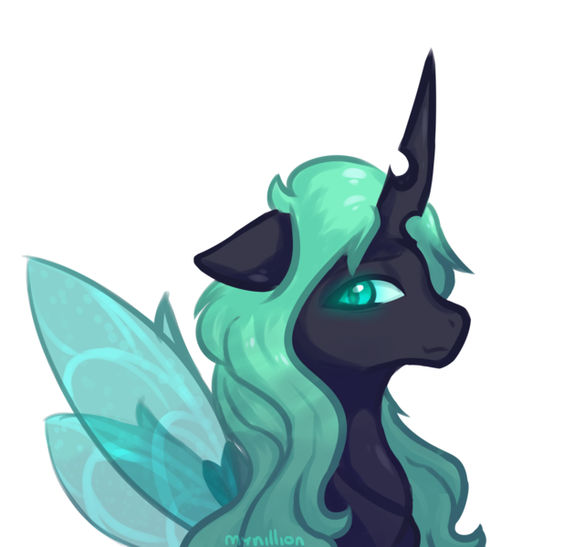 Size: 3814x3704 | Tagged: safe, artist:mynillion, derpibooru import, changeling queen oc, oc, oc:mynillion, unofficial characters only, changeling, changeling queen, pony, changeling oc, female, glow, glowing eyes, image, mare, png, simple background, solo, spread wings, transparent background, wings