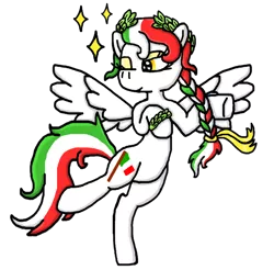 Size: 998x984 | Tagged: safe, artist:polishcrossoverfan, derpibooru import, ponified, pegasus, pony, bipedal, braid, image, italy, laurel wreath, nation ponies, one eye closed, png, simple background, solo, transparent background
