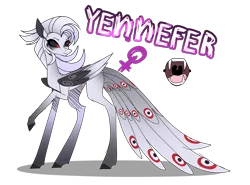 Size: 2263x1678 | Tagged: safe, artist:enifersuch, derpibooru import, oc, oc:yennefer, unofficial characters only, pegasus, pony, black sclera, fangs, female, image, mare, pegasus oc, png, raised hoof, simple background, transparent background, wings