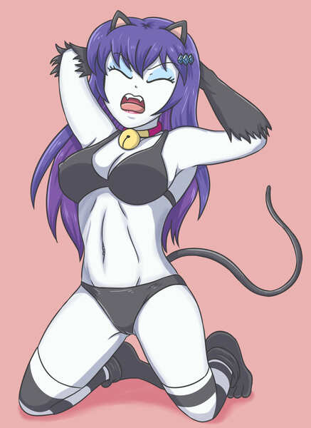 Size: 2152x2952 | Tagged: suggestive, artist:sumin6301, derpibooru import, rarity, equestria girls, bra, breasts, busty rarity, cat tail, cleavage, clothes, eyes closed, high res, image, jpeg, open mouth, panties, pink background, raricat, simple background, tail, underwear