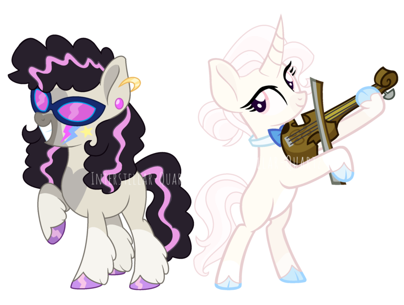 Size: 2976x2248 | Tagged: safe, artist:interstellar-quartz, derpibooru import, octavia melody, vinyl scratch, pony, alternate design, base used, bipedal, image, musical instrument, png, rocktavia, simple background, sunglasses, transparent background, vinyl class, violin