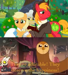 Size: 500x549 | Tagged: safe, derpibooru import, applejack, big macintosh, mayor mare, the big mac question, applecest, applemac, female, hooty the owl, image, incest, jpeg, male, shipping, straight, the owl house
