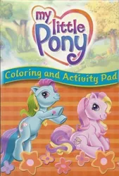 Size: 298x441 | Tagged: safe, derpibooru import, official, fluttershy, fluttershy (g3), rainbow dash (g3), earth pony, pony, book cover, coloring book, cover, g3, heart, heart hoof, image, jpeg, jumping, logo, sitting