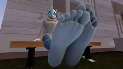 Size: 1920x1080 | Tagged: suggestive, artist:electricrodent, derpibooru import, ocellus, anthro, changedling, changeling, plantigrade anthro, 3d, barefoot, breasts, feet, female, fetish, foot fetish, foot focus, image, png, solo, solo female, source filmmaker, toes