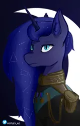 Size: 1203x1888 | Tagged: safe, derpibooru import, princess luna, alicorn, pony, equestria at war mod, bust, clothes, emperor, horn, image, jpeg, military, portrait, simple background, solo, uniform