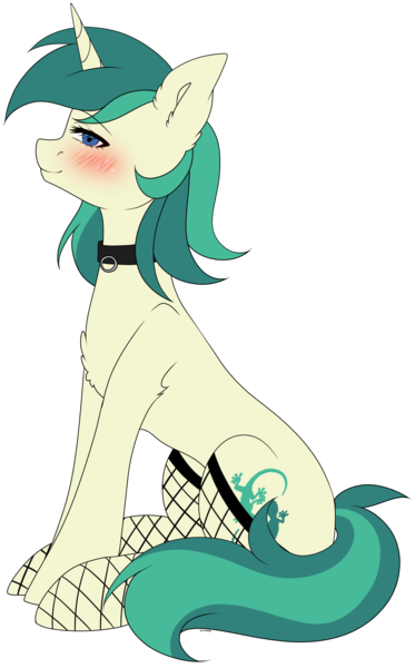 Size: 3079x4955 | Tagged: suggestive, artist:torihime, derpibooru import, oc, oc:spring starflower, unofficial characters only, unicorn, adorasexy, blushing, choker, cute, female, fishnets, image, lidded eyes, png, sexy, simple background, solo, trans female, transgender, transparent background