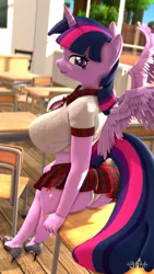 Size: 1080x1920 | Tagged: suggestive, artist:anthroponiessfm, derpibooru import, twilight sparkle, twilight sparkle (alicorn), alicorn, anthro, 3d, ass, big breasts, breasts, busty twilight sparkle, butt, clothes, feet, female, high heels, image, looking at you, looking back, looking back at you, looking over shoulder, open-toed shoes, panties, png, school, schoolgirl, school uniform, shoes, skirt, skirt lift, solo, solo female, source filmmaker, toes, twibutt, underwear