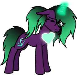 Size: 2169x2089 | Tagged: safe, artist:duskendraws, derpibooru import, oc, oc:iota spark, unofficial characters only, pony, unicorn, derpibooru community collaboration, 2022 community collab, derpibooru exclusive, female, heart, image, magic, one eye closed, png, ponytail, simple background, solo, wink