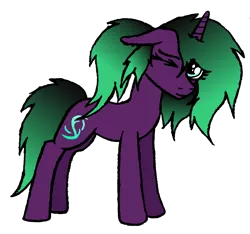 Size: 2310x2163 | Tagged: safe, artist:duskendraws, derpibooru import, edit, oc, oc:iota spark, unofficial characters only, pony, unicorn, derpibooru exclusive, female, heart, image, magic, one eye closed, png, ponytail, simple background, solo, transparent background, wink