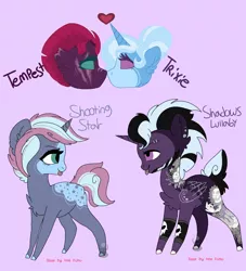 Size: 1308x1440 | Tagged: safe, artist:thewolfonthemoon, derpibooru import, tempest shadow, trixie, oc, female, image, lesbian, magical lesbian spawn, offspring, parents:tempestrix, parent:tempest shadow, parent:trixie, png, shipping, tempestrix