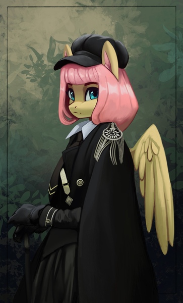 Size: 2372x3926 | Tagged: safe, artist:mrscroup, derpibooru import, fluttershy, anthro, pegasus, alternate hairstyle, badass, clothes, flutterbadass, gloves, hat, image, jpeg, looking at you