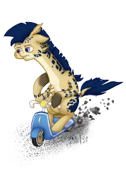 Size: 2480x3508 | Tagged: safe, artist:khaki-cap, derpibooru import, oc, oc:procerus, unofficial characters only, giraffe, bored, commission, digital art, dirt, driving, fast, funny, giraffe oc, grumpy, image, long neck, png, raffle, scooter, signature, simple background, solo, transparent background, twitter link, vespa, ych result