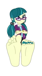 Size: 2000x3600 | Tagged: suggestive, artist:mixiepie, derpibooru import, juniper montage, human, equestria girls, mirror magic, movie magic, spoiler:eqg specials, barefoot, crossed arms, cute, feet, female, fetish, foot fetish, glasses, image, nail polish, pigtails, png, soles, solo, solo female, toenail polish, toes