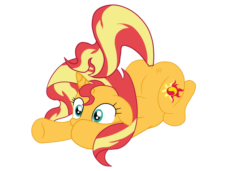 Size: 2700x1946 | Tagged: safe, artist:gmaplay, derpibooru import, sunset shimmer, pony, unicorn, bunset shimmer, butt, eyelashes, face down ass up, female, floppy ears, horn, image, mare, plot, png, raised tail, simple background, solo, tail, transparent background