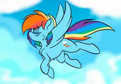 Size: 2388x1668 | Tagged: safe, artist:steelsoul, derpibooru import, rainbow dash, pegasus, pony, cloud, colored eyelashes, eyes closed, female, flying, image, jpeg, mare, multicolored hair, rainbow hair, sky