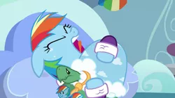 Size: 1280x720 | Tagged: safe, derpibooru import, screencap, rainbow dash, tank, pegasus, pony, tortoise, tanks for the memories, closed eye, clothes, crying, duo, eyes closed, female, image, male, mare, png, rainbow dash slippers, sad, sadbow dash, slippers