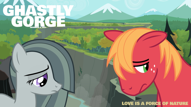 Size: 2063x1161 | Tagged: safe, anonymous artist, derpibooru import, big macintosh, marble pie, earth pony, pony, 2021, bittersweet, brokeback mountain, canyon, female, friendship, ghastly gorge, heartbreak, hurt/comfort, hurting, image, implied sugar belle, implied sugarmac, male, mare, mountain, movie reference, not shipping, png, regret, sad, scenery, ship sinking, stallion, tree, unrequited, unrequited love, youtube link in the description