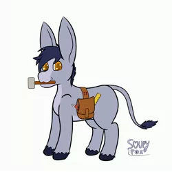 Size: 3000x3000 | Tagged: safe, artist:soupyfox, artist:soupyfoxartnsfw, derpibooru import, oc, oc:lock copperbrain, unofficial characters only, donkey, bag, commission, donkey oc, full body, hammer, image, jpeg, looking at you, male, males only, ruler, saddle bag, screwdriver, simple background, solo, solo male, tools, transparent background