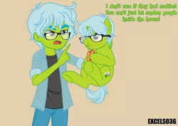 Size: 3508x2480 | Tagged: safe, artist:excelso36, derpibooru import, oc, oc:excelso, unofficial characters only, pony, unicorn, equestria girls, behaving like a cat, clothes, cookie, food, glasses, human ponidox, image, jpeg, male, nagging, no regrets, self paradox, self ponidox, stallion