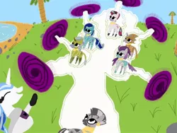 Size: 1024x768 | Tagged: safe, artist:chanyhuman, derpibooru import, idw, cactus rose, crystal (character), majesty, marini, medley brook, zecora, kelpie, pony, unicorn, zebra, fanfic, description, description is relevant, dust devil (idw), element of generosity, element of honesty, element of kindness, element of laughter, element of loyalty, element of magic, elements of harmony, evil laugh, fanfic art, fear, female, fight, image, jpeg, killer queen, laughing, nonbinary, portal, portals, queen majesty, queen majesty iv, story included, storybook, storybook style, trick, villainess, zebrica