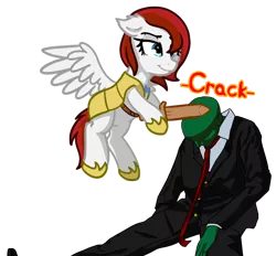Size: 1510x1400 | Tagged: safe, artist:neuro, edit, oc, oc:anon, oc:feather scarf, unofficial characters only, human, pegasus, pony, armor, chest fluff, ear down, ear fluff, female, flying, guardsmare, hoof hold, lidded eyes, mare, onomatopoeia, royal guard, royal guard armor, simple background, sound effects, spread wings, sword, transparent background, unshorn fetlocks, weapon, wings, wooden sword
