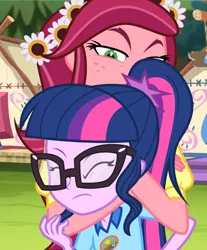 Size: 896x1080 | Tagged: artist needed, safe, edit, edited screencap, screencap, gloriosa daisy, sci-twi, twilight sparkle, equestria girls, abuse, camp everfree outfits, choking, the weak should fear the strong, twilybuse