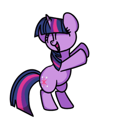 Size: 502x502 | Tagged: safe, anonymous editor, artist:sugar morning, edit, twilight sparkle, pony, unicorn, adorkable, animated, bipedal, cute, dancing, dork, eyes closed, female, gif, mare, open mouth, simple background, solo, transparent background, twiabetes, unicorn twilight, wingless, wingless edit