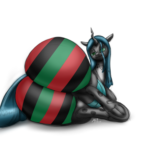 Size: 1000x1000 | Tagged: suggestive, artist:tracerpainter, edit, queen chrysalis, changeling, pony, blacked, bugbutt, butt, fat, hooves, huge butt, image, impossibly large butt, large butt, looking back, pan-african flag, png, queen chrysalard, queen of spades, sexy, tattoo, the ass was fat