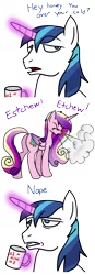 Size: 8000x22900 | Tagged: absurd resolution, artist:anyponedrawn, coffee, color, comic, derpibooru import, female, fetish, humor, husband and wife, male, mug, nope, princess cadance, safe, shining armor, simple background, sneeze cloud, sneezing, sneezing fetish, transparent background