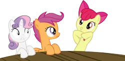 Size: 16008x7842 | Tagged: absurd resolution, apple bloom, artist:cyanlightning, cutie mark crusaders, derpibooru import, duckface, safe, scootaloo, simple background, .svg available, sweetie belle, table, transparent background, twilight time, vector