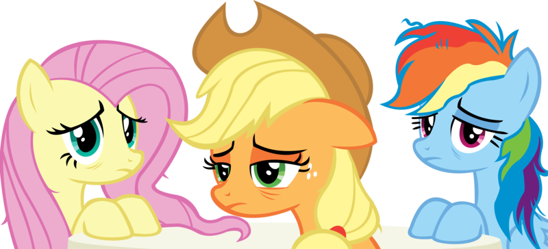 Size: 16507x7516 | Tagged: absurd resolution, applejack, artist:cyanlightning, derpibooru import, every little thing she does, fluttershy, hangover, hat, messy mane, rainbow dash, safe, simple background, .svg available, table, tired, transparent background, vector