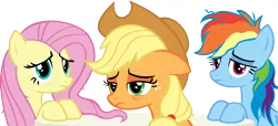 Size: 16507x7516 | Tagged: absurd resolution, applejack, artist:cyanlightning, derpibooru import, every little thing she does, fluttershy, hangover, hat, messy mane, rainbow dash, safe, simple background, .svg available, table, tired, transparent background, vector