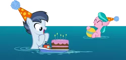 Size: 16144x7734 | Tagged: absurd resolution, aquamarine, artist:cyanlightning, cake, cute, derpibooru import, food, hat, party hat, safe, shady daze, ship, simple background, .svg available, the one where pinkie pie knows, transparent background, vector, water