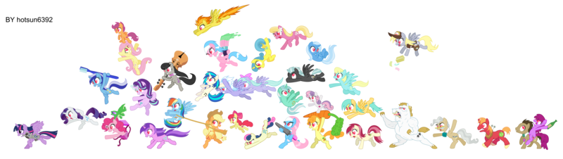 Size: 16321x4618 | Tagged: safe, artist:livehotsun, derpibooru import, aloe, amethyst star, apple bloom, applejack, berry punch, berryshine, big macintosh, bon bon, bulk biceps, carrot top, cloudchaser, derpy hooves, doctor whooves, flitter, fluttershy, golden harvest, gummy, lemon hearts, lily, lily valley, lotus blossom, lyra heartstrings, mayor mare, minuette, octavia melody, pinkie pie, rainbow dash, rarity, roseluck, sassaflash, scootaloo, smarty pants, spitfire, starlight glimmer, sunshower raindrops, sweetie belle, sweetie drops, thunderlane, time turner, trixie, twilight sparkle, twilight sparkle (alicorn), vinyl scratch, alicorn, earth pony, pegasus, pony, unicorn, lesson zero, absurd resolution, alcohol, beer, carrot, cello, everypony, female, flying, food, hat, heart eyes, hoof polish, lasso, mail, mailbag, mailmare, mailmare hat, male, mane six, mare, mouth hold, musical instrument, nail file, package, ponies riding ponies, present, riding, rope, running, simple background, spread wings, stallion, toothbrush, transparent background, vector, want it need it, wingding eyes, wings