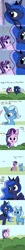 Size: 1650x16500 | Tagged: safe, artist:tjpones, derpibooru import, princess luna, starlight glimmer, trixie, twilight sparkle, twilight sparkle (alicorn), alicorn, pony, unicorn, bait and switch, binoculars, blushing, chest fluff, comic, dialogue, dream walker luna, dusk shine, ear fluff, hand, magic, magic hands, missing cutie mark, rule 63, thumbs up