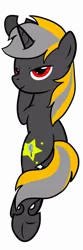 Size: 5907x17717 | Tagged: safe, artist:mimicproductions, derpibooru import, oc, oc:optic t-bone, unofficial characters only, changeling, pony, unicorn, absurd resolution, body pillow, body pillow design, changeling hooves, changeling oc, cutie mark, gray coat, half-closed eyes, lidded eyes, looking at you, looking back, looking back at you, lying, red eyes, seductive look, smiling, solo, yellow changeling