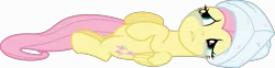 Size: 25988x6400 | Tagged: safe, artist:parclytaxel, derpibooru import, fluttershy, pegasus, pony, filli vanilli, .svg available, absurd resolution, crying, female, mare, on back, simple background, solo, the absurdest of res, towel, transparent background, vector