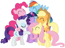 Size: 16300x12000 | Tagged: safe, artist:tardifice, derpibooru import, applejack, fluttershy, pinkie pie, rainbow dash, rarity, twilight sparkle, twilight sparkle (alicorn), alicorn, pony, all bottled up, absurd resolution, best friends until the end of time, eyes closed, female, hug, mane six, mare, simple background, smiling, transparent background, vector