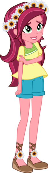 Size: 5500x19326 | Tagged: safe, artist:crimsumic, derpibooru import, gloriosa daisy, equestria girls, legend of everfree, .svg available, absurd resolution, clothes, female, floral head wreath, flower, flower in hair, freckles, shoes, shorts, simple background, solo, transparent background, vector