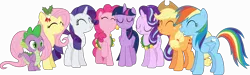 Size: 25536x7700 | Tagged: safe, artist:frownfactory, derpibooru import, applejack, fluttershy, pinkie pie, rainbow dash, rarity, spike, starlight glimmer, twilight sparkle, twilight sparkle (alicorn), alicorn, dragon, earth pony, pegasus, pony, unicorn, a hearth's warming tail, absurd resolution, christmas, dangerously high res, eyes closed, female, hearth's warming, hearth's warming eve, holiday, male, mane six, mare, simple background, transparent background, vector