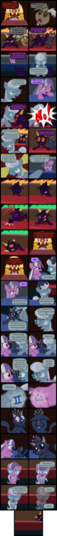 Size: 2000x18760 | Tagged: safe, artist:magerblutooth, derpibooru import, diamond tiara, discord, silver spoon, oc, oc:dazzle, oc:il, oc:power cord, cat, earth pony, imp, pony, comic:diamond and dazzle, breaking the fourth wall, comic, court, courtroom, gavel, judge, objection, trial, x was discord all along