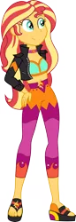 Size: 5977x17343 | Tagged: safe, artist:sugar-loop, derpibooru import, sunset shimmer, equestria girls, equestria girls series, sunset's backstage pass!, spoiler:eqg series (season 2), absurd resolution, clothes, feet, female, geode of empathy, hand on hip, jacket, magical geodes, midriff, music festival, pants, redux, sandals, simple background, solo, transparent background, vector