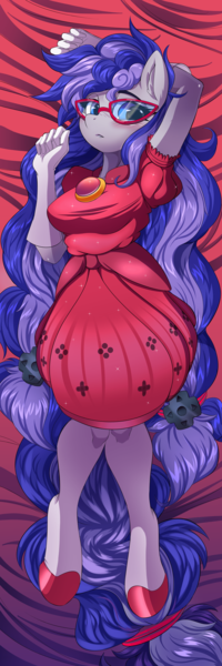 Size: 5906x17717 | Tagged: suggestive, alternate version, artist:ask-colorsound, derpibooru import, oc, oc:cinnabyte, unofficial characters only, anthro, earth pony, unguligrade anthro, adorkable, body pillow, breasts, clothes, commission, cute, dork, dress, exposed breasts, female, glasses, gloves, image, png, socks, solo, solo female, stockings, thigh highs