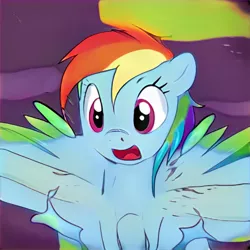 Size: 1024x1024 | Tagged: safe, artist:thisponydoesnotexist, derpibooru import, machine learning generated, pegasus, pony, body horror, deformed, image, jpeg, multicolored hair, neural network, not rainbow dash