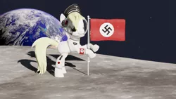 Size: 1920x1080 | Tagged: safe, artist:meisteraryanne, derpibooru import, oc, oc:aryanne, earth pony, pony, 3d, blender, blender cycles, female, flag, mare, moon, nazi, nazi flag, solo, space, spacesuit, swastika