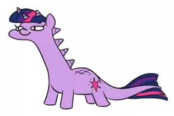 Size: 612x408 | Tagged: artist:jargon scott, derpibooru import, dinosaur, female, long neck, not salmon, safe, sauropod, scales, simple background, smiling, solo, species swap, twiggie, twilight sparkle, wat, white background