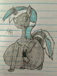 Size: 2448x3264 | Tagged: suggestive, derpibooru import, oc, oc:comet, unofficial characters only, pony, unicorn, fallout equestria, fallout equestria: project horizons, detrot, fanfic art, pipbuck, pregnant, solo, stable-tec, triditional art